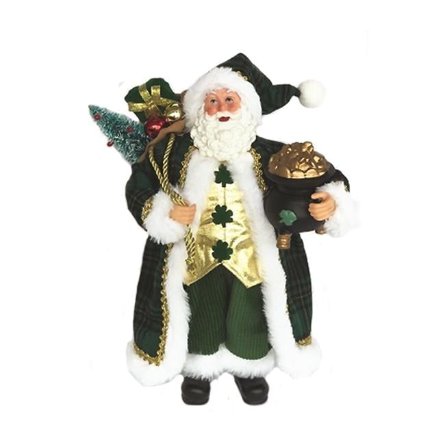 12" Green and Gold Resin Irish Gentleman Claus Figurine