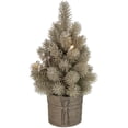 thumbnail image 1 of 12 in. LED Pre-lit Metallic Glitter Artificial Christmas Tree with Burlap Base, Gold - Clear Lights, 1 of 1