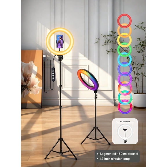 12 in LED Ring Light with Tripod, 3 Height Settings for Video and Selfies