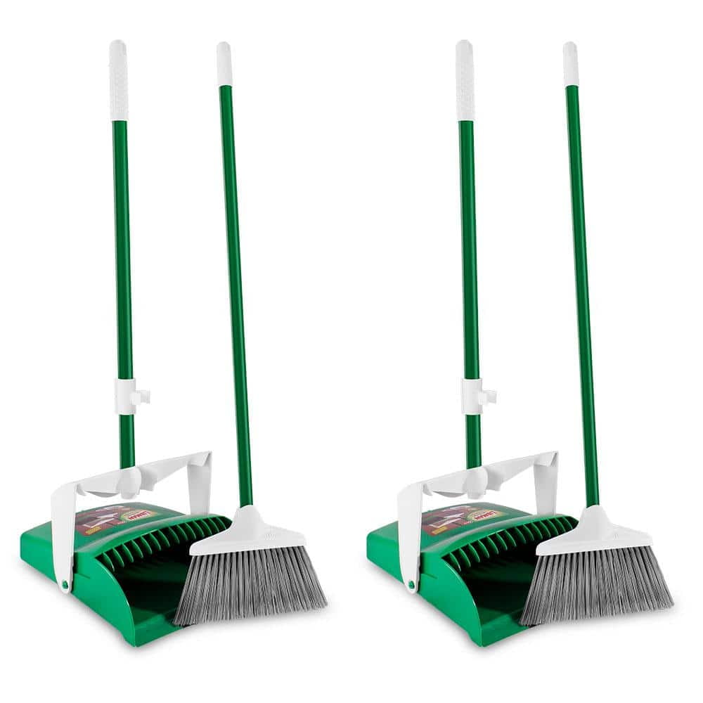 12-Inch Green Steel Upright Broom and Dustpan Set (2-Pack)