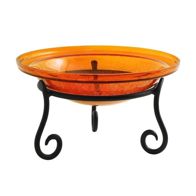 12 in. Mandarin Crackle Birdbath with Short Stand