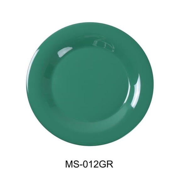 12 in. Mile Stone Wide Rim Round Plate - Melamine, Green - Pack of 12
