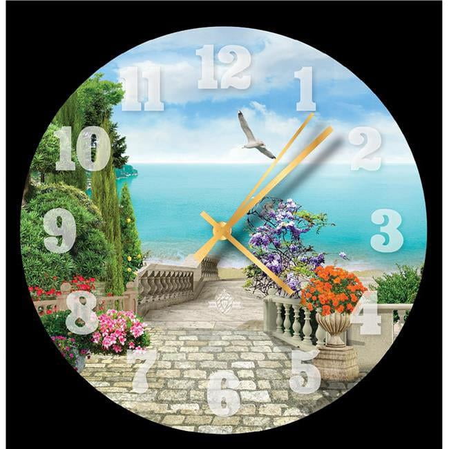 Clock Sencery 12 in. Ocean Beach Water Scenery Round Glass Clock - Walmart.com