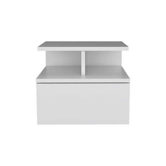 12 in. One Drawer Faux Wood Floating Nightstand, White