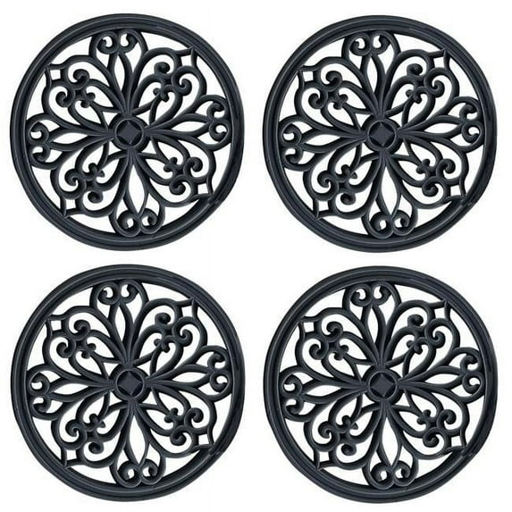 12 in. Round Rubber Scrollwork Step Mat Set, 4 Piece