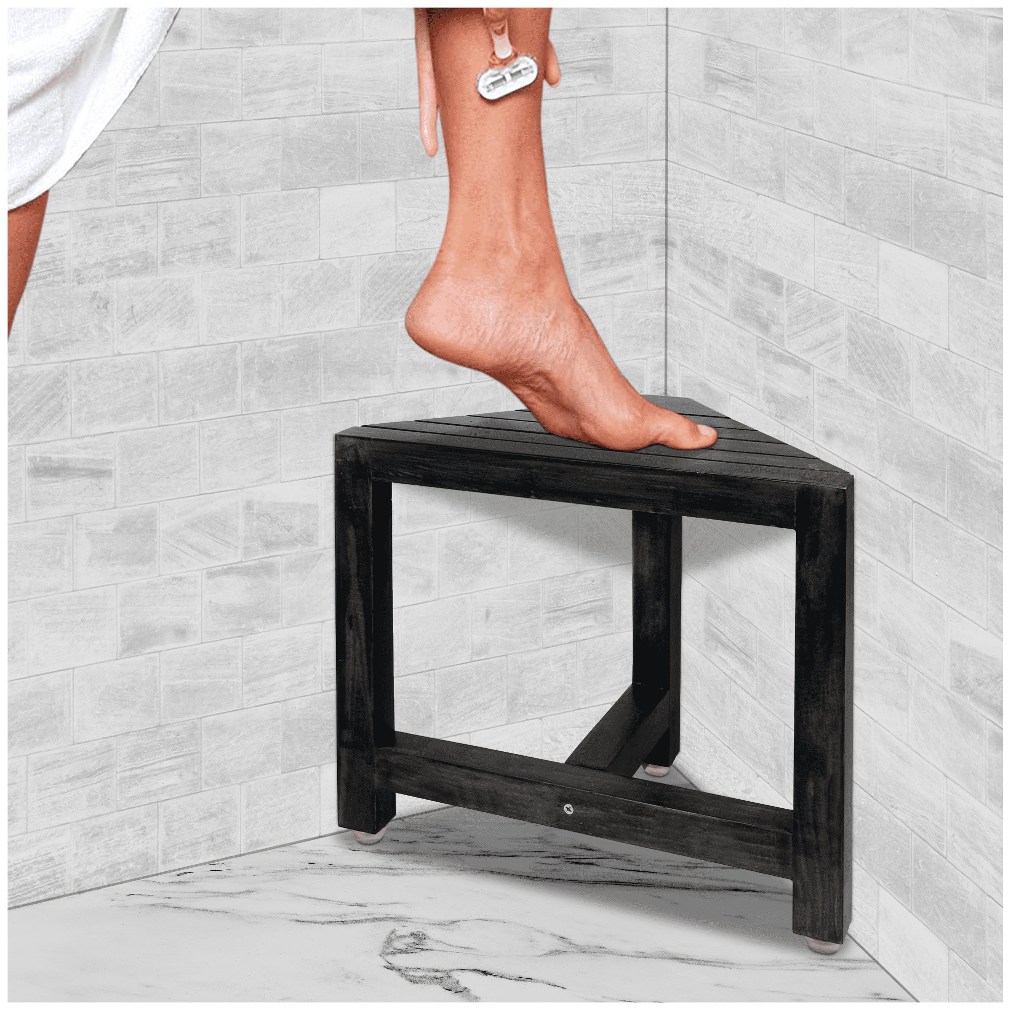 12 in Shower Foot Rest – Rustic Black Shower Seat, Corner Shower