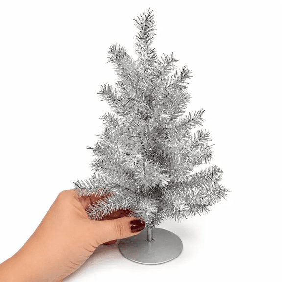 12 in Silver Tinsel Christmas Tree for Tabletop Christmas Displays, Holiday Decorating & Home Dcor by Factory Direct Craft
