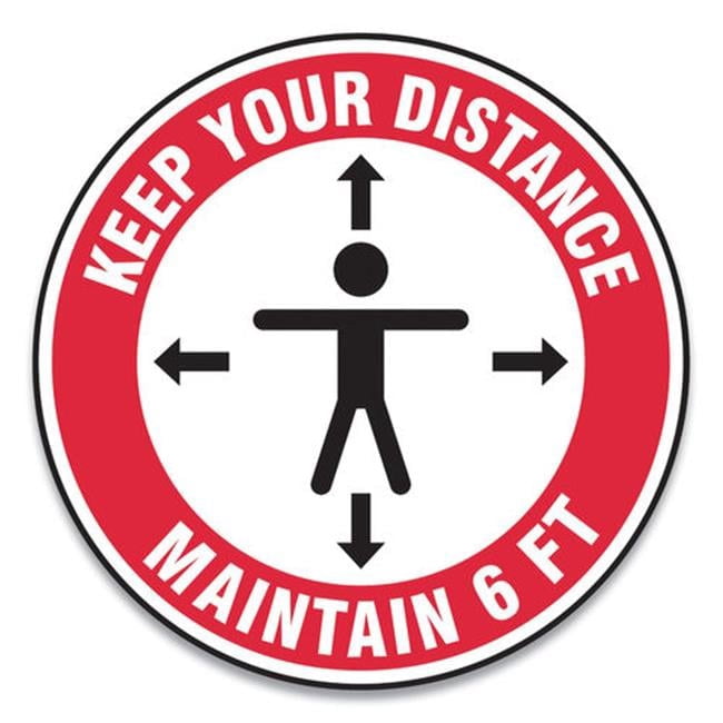 12 in. Slip-Gard Social Distance Floor Signs, Red & White - Walmart.com