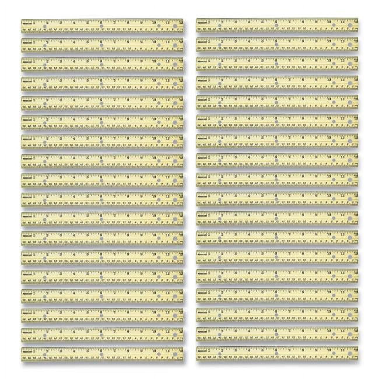 12 in. Standard & Metric Three-Hole Punched Wood Ruler, Natural Wood - Box of 36