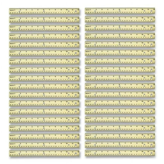 12 in. Standard & Metric Three-Hole Punched Wood Ruler, Natural Wood - Box of 36