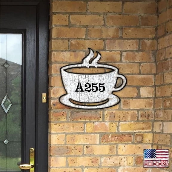 12 in. Tea Cup Wooden Custom House Number Sign Decor