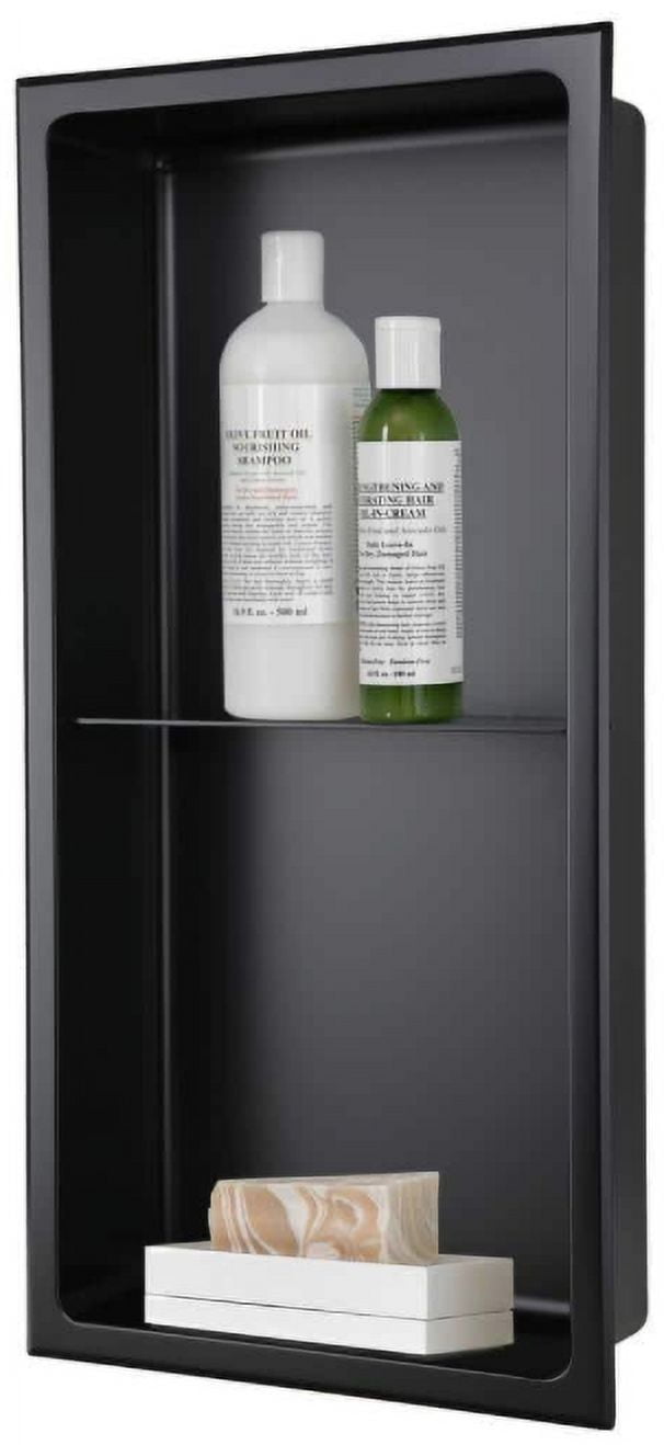 Matte Black Stainless Steel Double Shelf Shower Niche