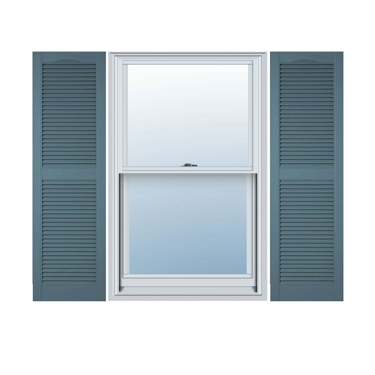 12 in. W x 25 in. H Builders Edge, Standard Cathedral Top Center Mullion, Open Louver Shutters, Includes Matching Installation Spikes, 004 - Wedgewood Blue