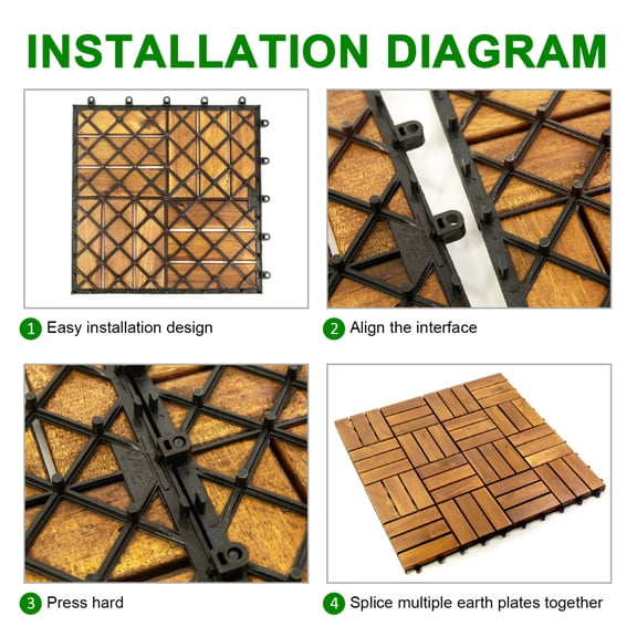 12 in. x 12 in. Acacia Wood Checker Deck Tiles (10 Pieces) 12 Slats Interlocking Patio & Deck Flooring Tiles for Outdoor & Indoor Use