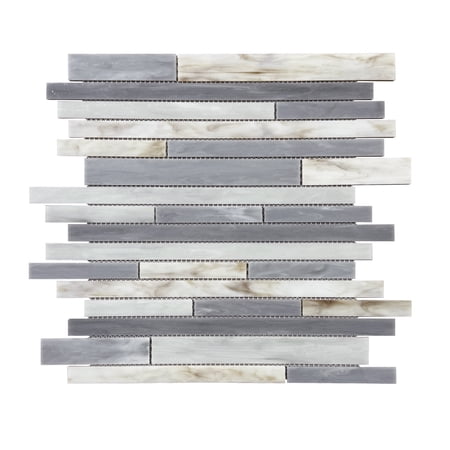12-in x 12-in Antique Ice Random Strip Glass Mix Mosaic Wall Tile(20-sq. ft/ Box)