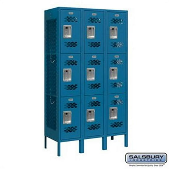 12 in. x 5 ft. x 15 in. 3 Wide Triple Tier Vented Metal Locker, Blue - Assembled