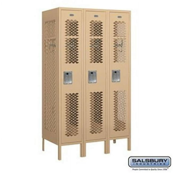 12 in. x 5 ft. x 18 in. 3 Wide Single Tier Vented Metal Locker, Tan - Assembled
