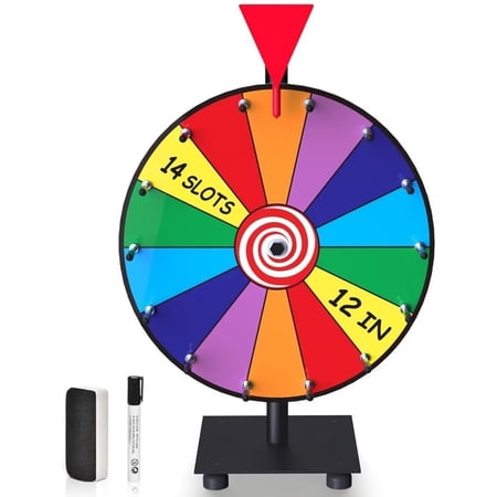 12 inch 14 Slots Tabletop Spinning Prize Wheel with Stand Dry Erase Spinner for Party Games,Classroom Rewards and Carnival Activities