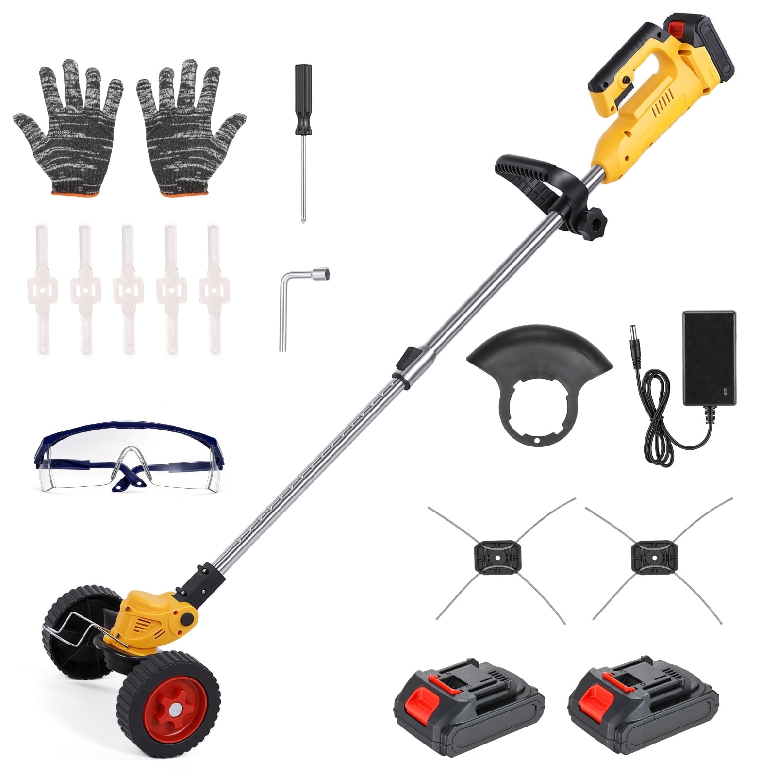 12-inch 20V Cordless String Trimmer with Wheels & Telescopic Shaft,2pcs ...