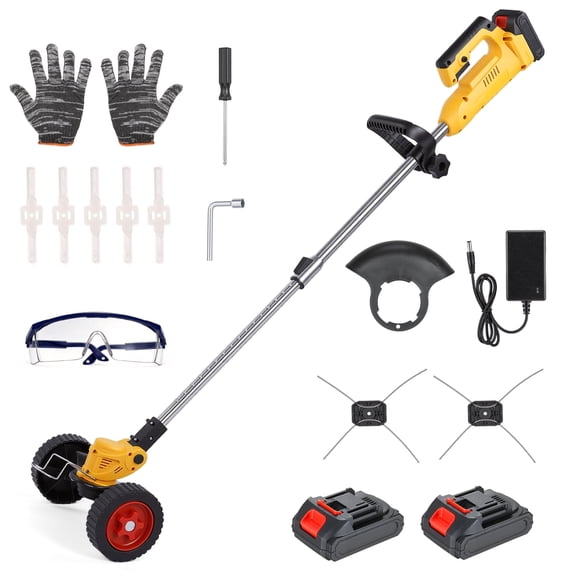 12-inch 20V Cordless String Trimmer with Wheels & Telescopic Shaft,2pcs 2.0Ah Battery and Charger Included,Lightweight Electric Weed Wacker for Trimming and Edging