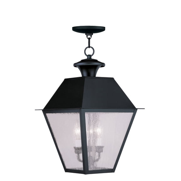 12 inch 3 Light Black Outdoor Chain Lantern Pendant Lighting Fixture with Seeded Glass Shade backed with Hand Crafted Solid Brass material for patio, front porch, entryway and more