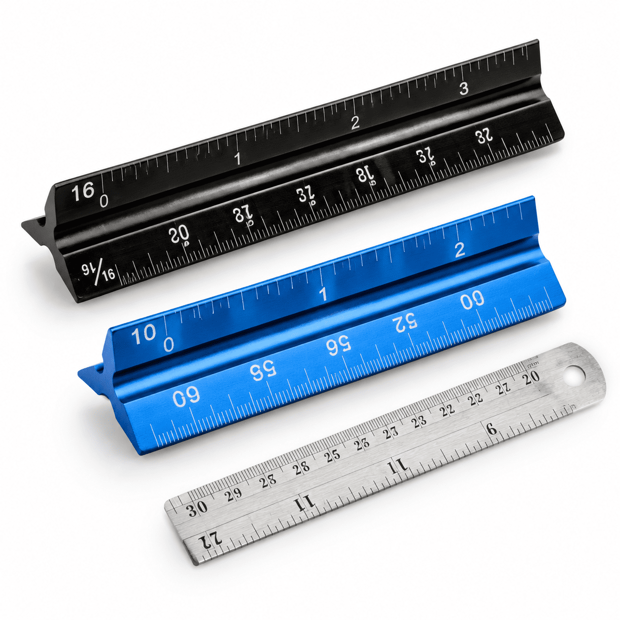 Engr Ruler 12-inch 3-piece architectural and engineering metal ruler set, Black ...