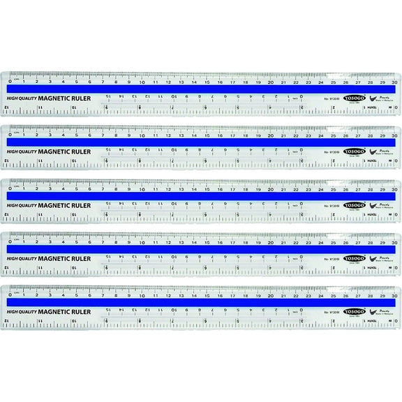 12 inch / 30 cm Magnetic Plastic Transparent Ruler - Pack of 5 by