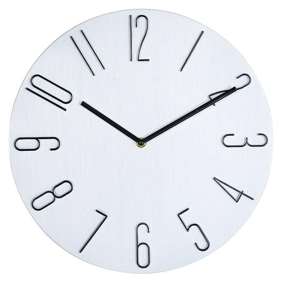 12 inch 30cm Wall Modern Non-Ticking Round Modern s Easy to Read Battery Operated Office Room Bedroom Classroom - White