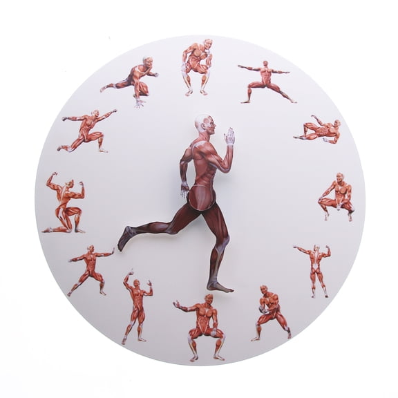 12 inch 3D Running Figure Poses Human Muscle Anatomy Wall Clock Silent Non Ticking Anatomical Muscle Figure Medical Wall Clock for Fitness Gym Clinic Physiotherapist Office Training Bodybuilders Gift