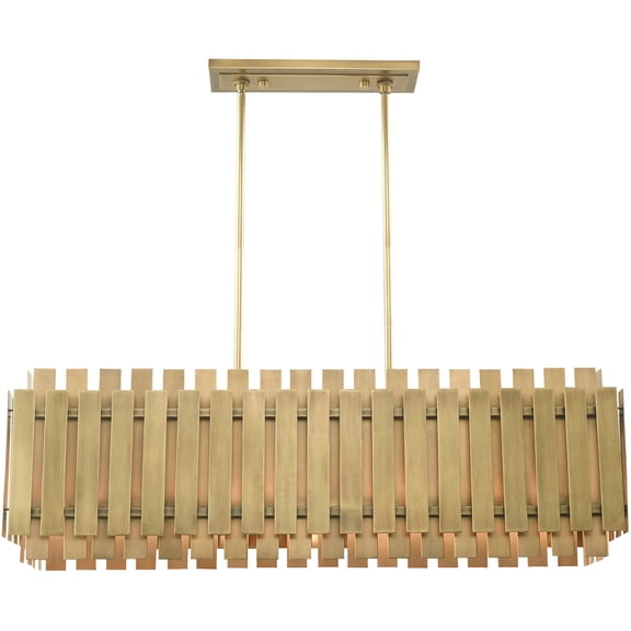 12 inch 5 Light Natural Brass Linear Chandelier with Natural Brass Metal Shade