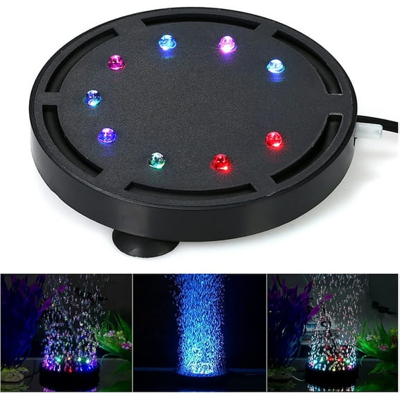 .12 inch 9 LEDs Fish Tank Light, Submersible Bubble Stone, LED Air Stone Disk, Aquarium Decoration Accessories Bubbler Underwater Round Small Bubbles Lamp Without air Pump
