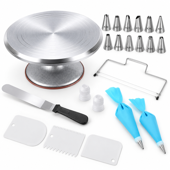 12-inch Aluminum Cake Decorating Kit with Turntable and Baking Tools