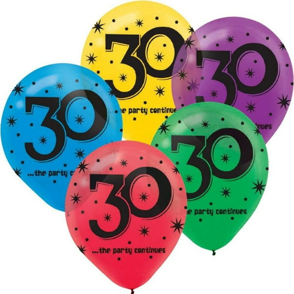 12 inch Anagram 30 - The Party Continues Latex Balloons (15 Pack) - Party Supplies Decorations