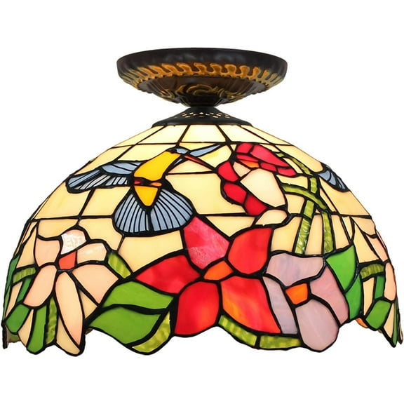 12 inch Artistic Table Lamp, Stained Glass Bird Shade Bedside Lamp, European Pastoral Style Table Lamp for Bedroom Living Room Dining Room Kitchen Island