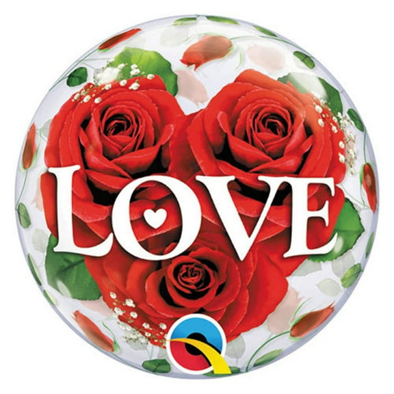 12 inch Bubbles - Love Roses (Air-Fill Only) - Pack Of 10 Qualatex Bubble Balloon - Party Supplies Decorations