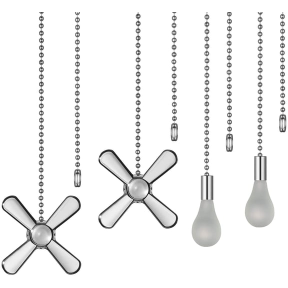 12 inch Ceiling Fan Pull Chain with Decorative 3 mm Frosted Light Bulb and Fan Cord Extender Chains for Mounted Ceiling Fans and Light Fixtures (Nickel)
