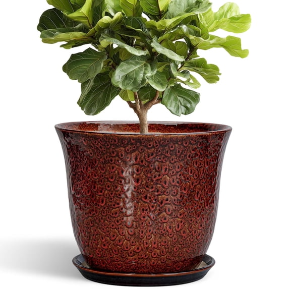 Stillaflora 12 inch Leopard Glaze Red Big Decorative Ceramic Planter with Drainage Hole & Saucer |Succulents Pot for Plants & Living Room Decor