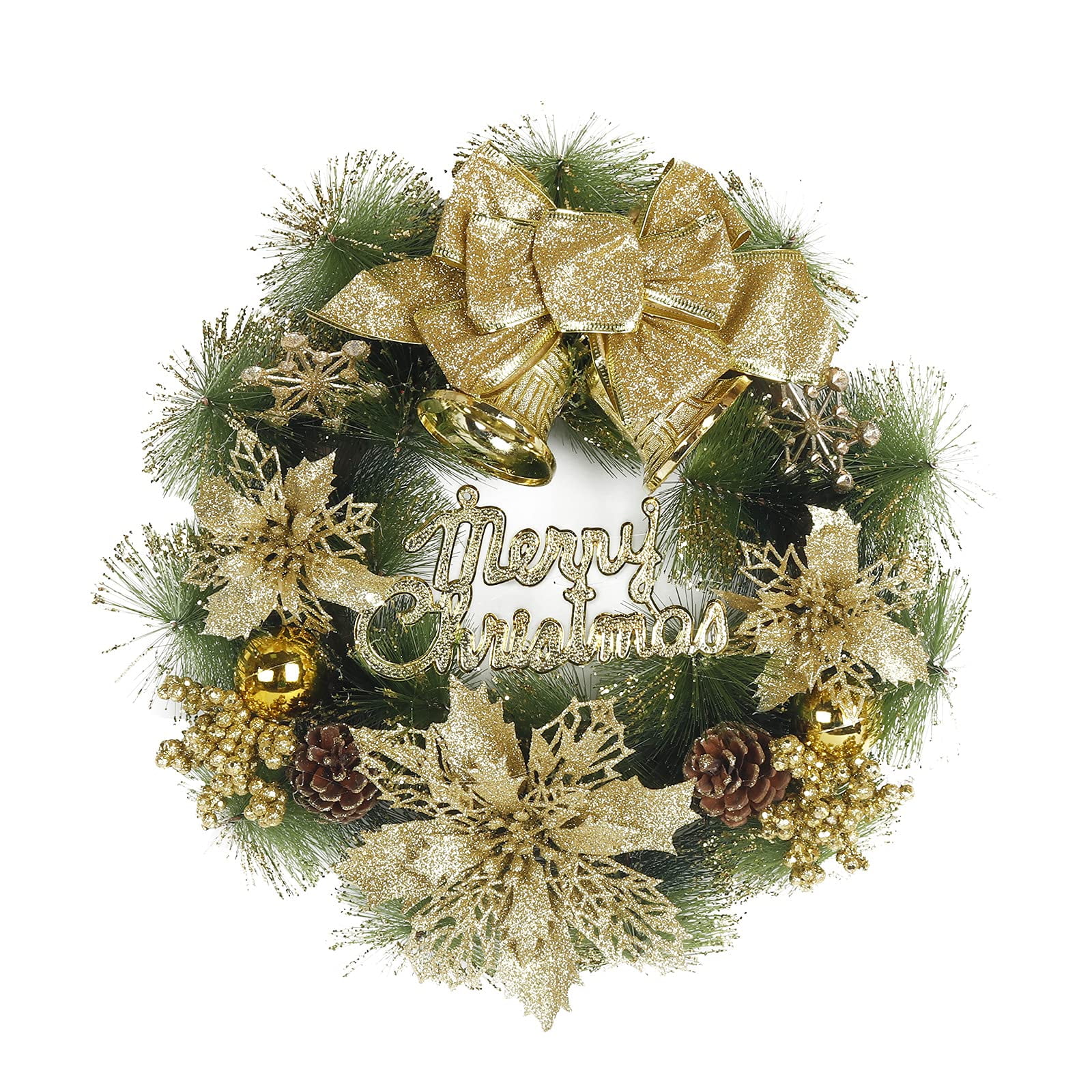 12 inch Christmas Pine Wreaths Outdoor Spruce Solar Wreath with