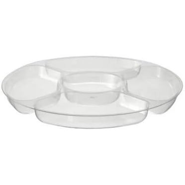 12 inch Clear Plastic 5 Compartment Round Tray - Large Disposable Serving Tray for Parties Catering Events Snacks Appetizers Dips Portion Control Food Presentation Stylish Party Tableware (1)