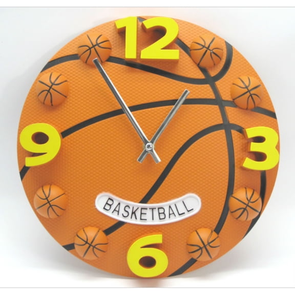 12 inch Clock with Basketball Design, Quite for kids room, living room, office, shop, Product Size: 12" x 12" x 1.5"