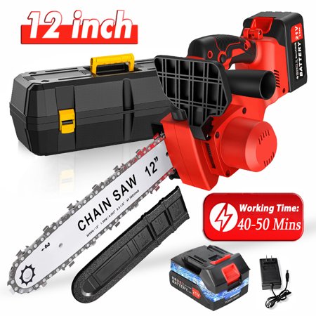12 inch Cordless Electric Chainsaw, Tanbaby 900W Brushless Motor Chain Saw Kit with 21V Rechargeable 3.0Ah Battery and Charger for Wood-Cutting