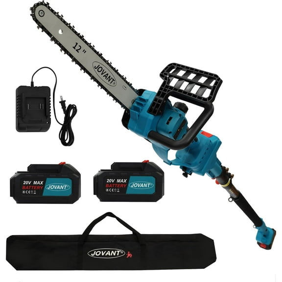12 inch Cordless Pole Saw with 2 Max 20V*4Ah Batteries, Electric Pole Saw Battery Powered,15-Foot Reach for Tree Trimming