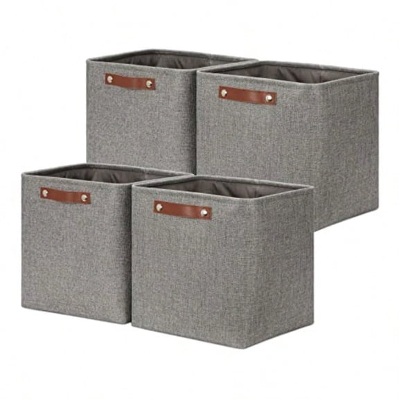 12 inch Cube Storage Bins Large Collapsible Grey Storage Baskets for Square Cubes Organizing Fabric Boxes Bins for Shelves Nursery Home Office Storage 4 Pack - 12" Grey