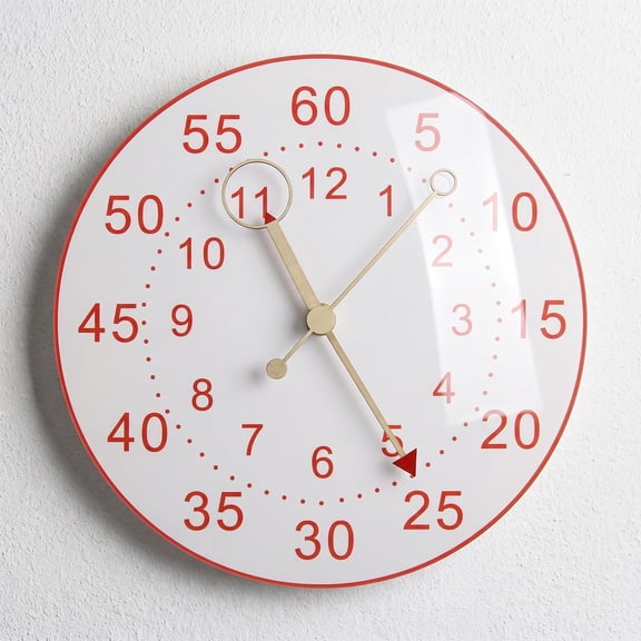 12 inch Dual Hour Minute Scale Kids Time Learning Educational Teaching Wall Clock Silent Non Ticking Wall Clock Battery Operated Dual Dial With Hour And Minute Number Markings for Children Study Room