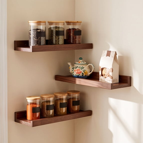 12 inch Floating Shelves for Wall, Wall Shelves for Decor Storage, Wall Mounted Wood Shelves for Bedroom, Living Room, Bathroom, Kitchen, Picture Ledge Shelves