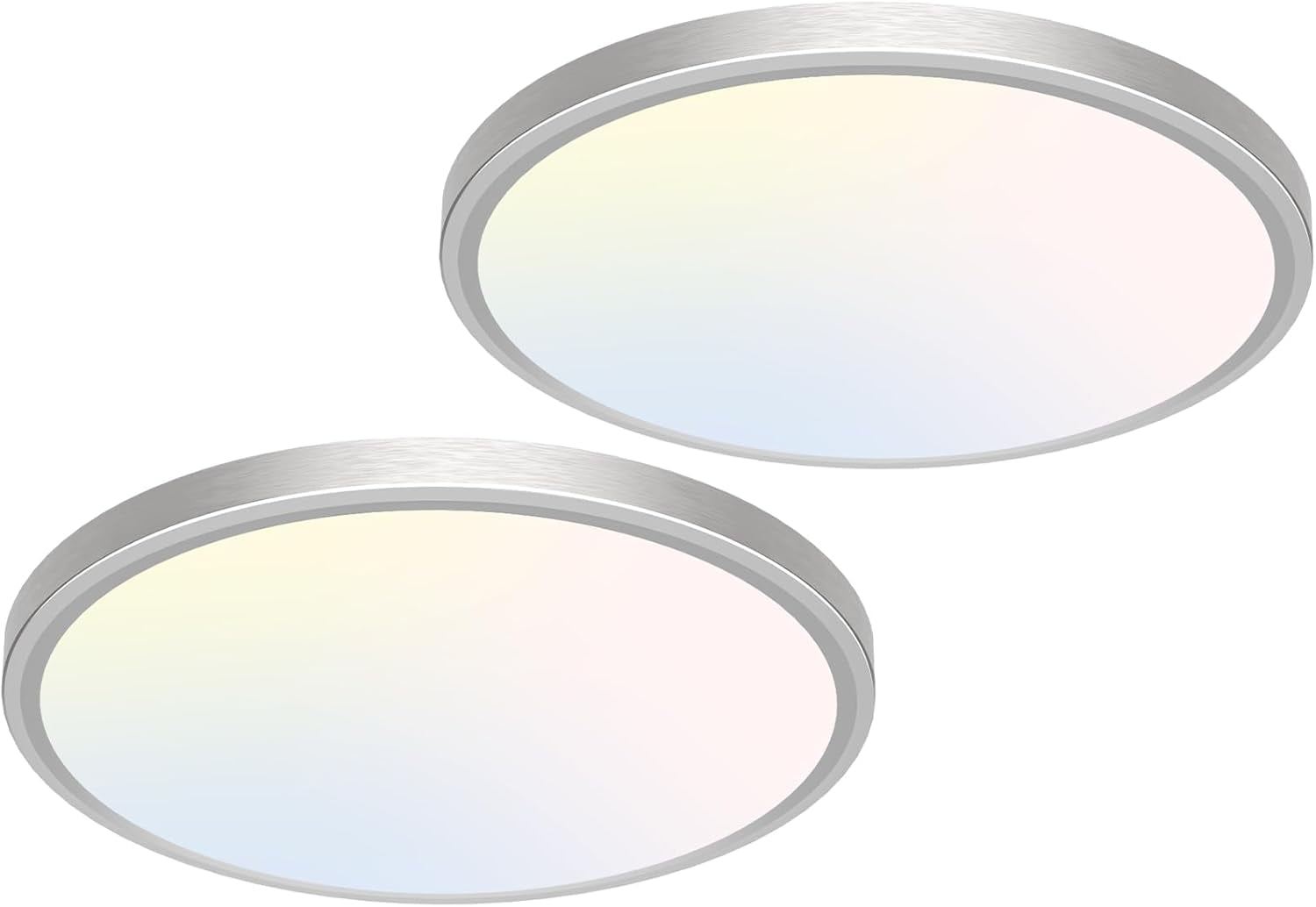 12 inch Flush Mount LED Ceiling Light Fixture, 3000K 4000K 6500K Adjustable, 28W 3200lm Brushed Nickel Satin Round Ceiling Lamp for Bathroom Hallway Kitchen Bedroom, 2 Pack