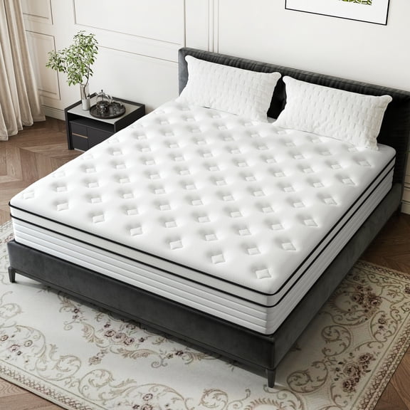12 inch Full Hybrid Mattress Moderately Firm Feel in a Box，Cooling Airflow，Equipped with Individually Wrapped Pocket Springs.