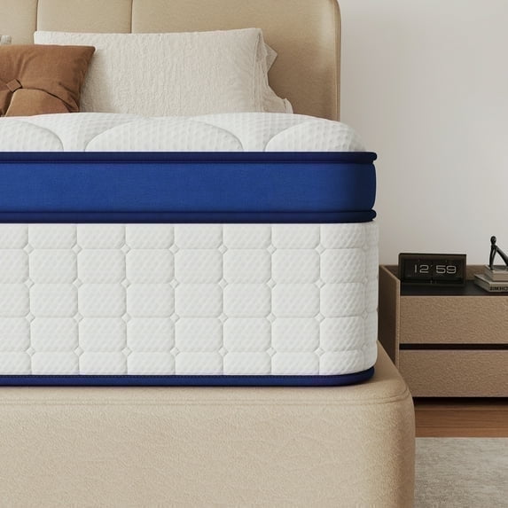 OPV 12 inch Full Size Medium Firm Hybrid Mattress,High Density Foam Layer, Individually Pocketed Springs, Gel Design, Boxed Memory Foam Mattress, Hypoallergenic Material,Motion Isolation Feature