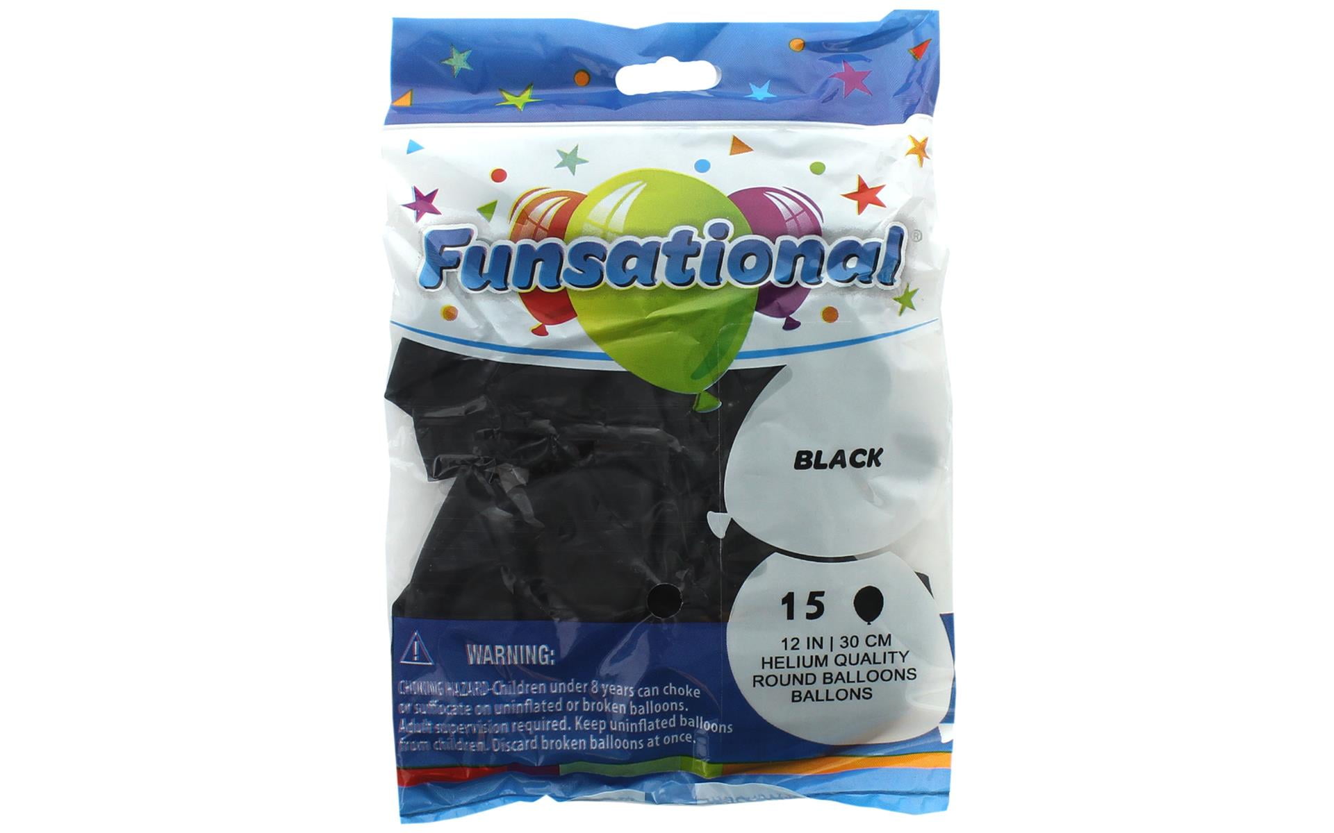 PIONEER NATIONAL LATEX 12 inch Funsational Black Latex Balloons (15 Pack) - Party Supplies Decorations