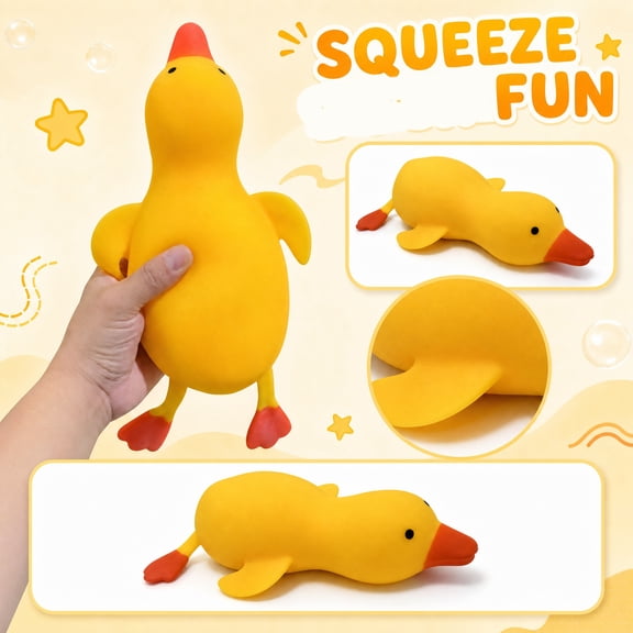 12 inch Giant Yellow Duck Stress Toy, Slow Rising TPR Stretchable Fidget Toy, Soft Washable Reusable Anxiety Relief Squeeze Toy for Daily Relaxation Gift Decoration